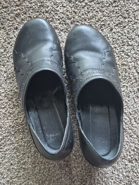Dansko Black Leather Slip-On Clogs